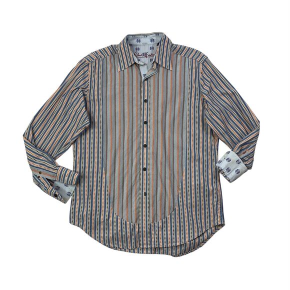 Robert Graham Shirt Mens S Small Striped Shirttail Hem Flip Cuffs Long Sleeve - Picture 1 of 12